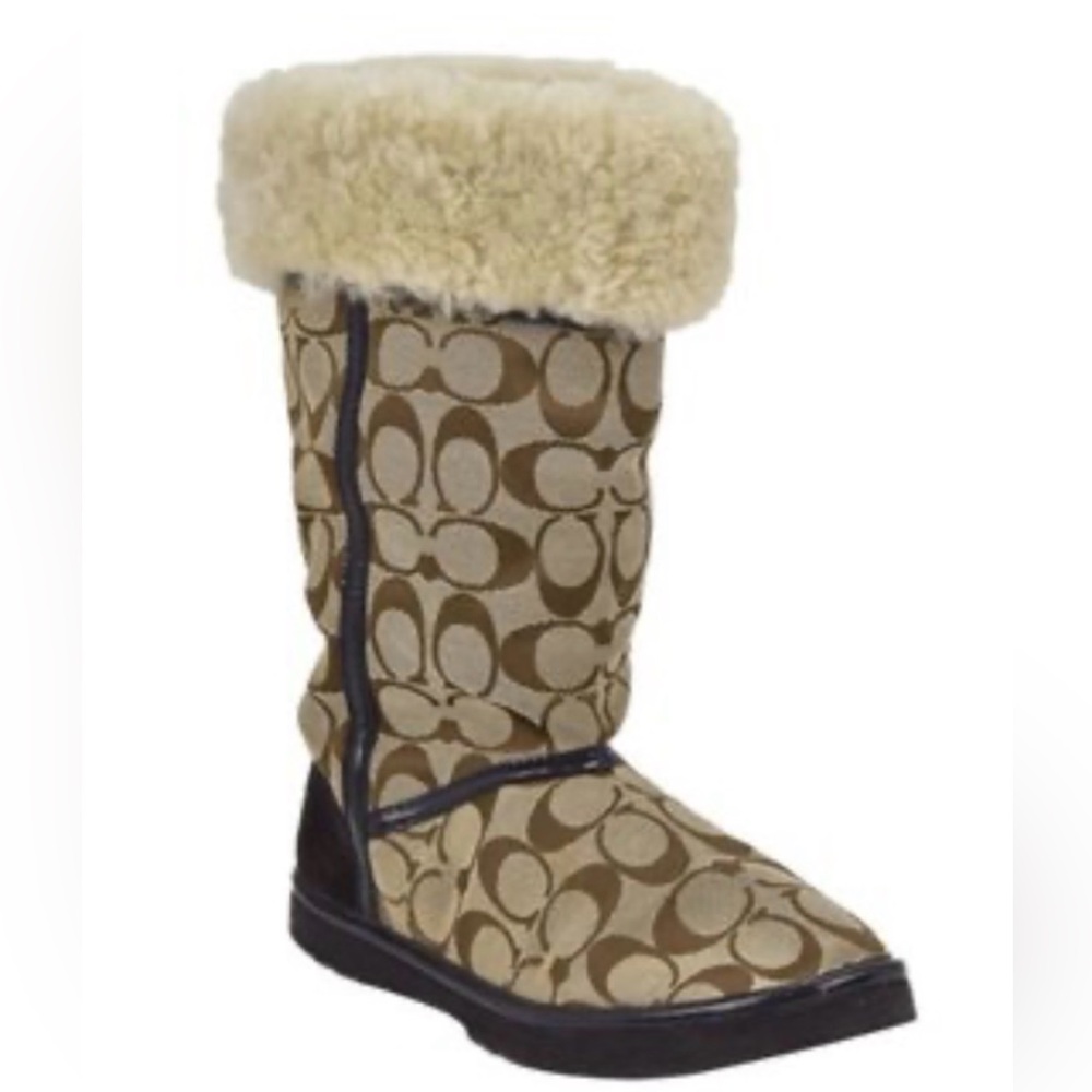 COACH A7266 NIKOLE SHEARLING FURRY CUFF ICONIC LOGO WINTER BOOTS SIZE 8B 🌟EUC🌟